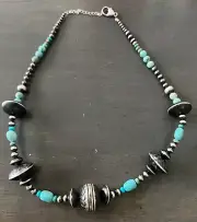 Handmade Navajo Pearls by Michelle Jameson Turquoise & Sterling Silver Necklace