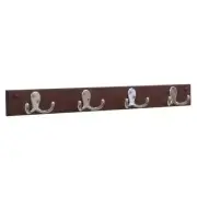 Wooden Mallet HSD4NMH 4 Double Prong Nickel Hook Rail & Coat Rack - Mahogany