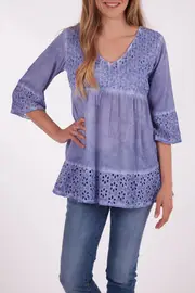 Overdyed Cotton Broderie Top--HAM-97386T2