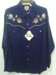 Ely Cattleman Men's Navy blue WESTERN SHIRT w/Floral Embroidery M L XL 2XL SALE!