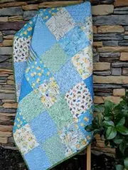 Blue and yellow Lemon Drop quilt, throw size