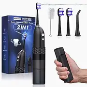 2 in 1 Electric Toothbrush With Water Flosser Combo - Cordless for Travel and Home (Black)