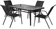 [ALFORDSON] 5 Pcs Outdoor Dining Set with 140 cm x 80 cm x 70 cm Patio Table and Chairs, Indoor Bar Set, Garden Patio Furniture for Patio, Garden, Lawn, Balcony and Swimming Pool Side, Black