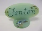 Fenton Glass Jadeite Green Logo Display Sign HP Blue Jay Bird Ltd Ed 31/51 Kibbe