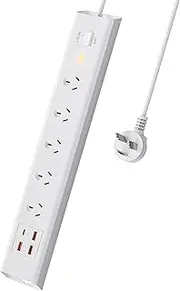 Power Board Surge Protector USB - 5 Outlet Powerboard Surge Protected with 4 USB Ports (1USB-C & 3USB-A), Power Strip with 1.8M Extension Cord, 2400W Surge Protection Wall Mountable for Home & Office