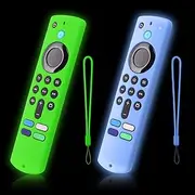 2-Pack Glowing Green + Glow Blue Remote Cover Compatible with Lenovo FireTV Stick, 3rd Gen., 4K Remote Controls, Anti-Slip Silicone Protective Case with Lanyard, GITD!