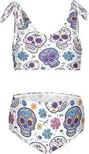 [Caihoyu] Girls Swimsuit 2 Pieces Cute Tankini Bikini Set with Adjustable Strap, Multicoloured11, 5-6 Years