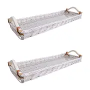 2x LVD Utility Willow Tray Charcuterie Wicker Basket Storage Rect 60x20cm White