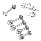 Piercing Lip Internally Threaded Steel Labret Tragus Helix with Zircon White
