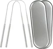 Gaia Guy Stainless Steel Tongue Scraper with Metal Case - 2 Pack - Plastic Free Tongue Scrapers for Adults, Tongue Cleaner for Oral Care & Earth Care