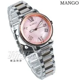 MANGO 原廠公司貨 羅馬時刻 珍珠螺貝面盤 不鏽鋼女錶 防水手錶 日期視窗 玫瑰金x粉紅 MA6736L-11T