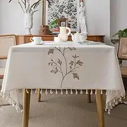 ColorBird Square Table 55x55 Inch Cotton Linen Tablecloth, Brown Leaf Pattern with Tassel Edge, Wrinkle Free, Indoor/Outdoor Use