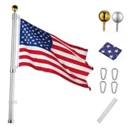 Yescom 20ft Telescopic Flag Pole Kit with 3'x5' US Flag & Ball Top 20Ft Silver
