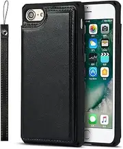 Cavor PU Leather Wallet for iPhone SE 2020/ SE 2022 iPhone 7/8 Case Flip Magnetic Clasp Back Cover Shockproof Soft TPU Phone Cases with Lanyard & Card Slots Holder & Kickstand Protective Case-Black