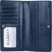 [Alldaily] Ultra Slim Thin Women Wallet RFID Blocking Credit Card Holder Bifold Long Ladies Billfold, Dark Blue, Minimalist