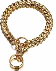 18K Gold Chain Dog Collar 14mm Cuban Link Dog Chain ​ Choke Collar Metal Stainless Steel Walking Collar for Large Medium Large Dogs (Size : 30inch)