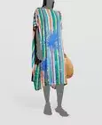 $1200 Verandah Women's Blue Striped Beaded Box Kaftan Dress Size XL