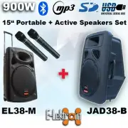 E-Lektron 2X15" inch 1800W Bluetooth Portable+Active Loud Speakers Sound System