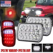 For 87-95 Jeep Wrangler YJ 7x6" 5x7 LED Headlights+ RED Tail Lights Combo Kit (for: Jeep)