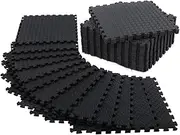 12 Pack Floor Exercise Mat for Home Gym or Floor Padding for Yoga, Weights Gym Equipment Easy to Use Black