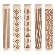 5pcs Wood Roller 10cm Grass Wood Pine Lines Pattern Wooden Pottery Tools