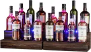 2 Pack LED Lighted Bottle Display Shelf, Coffee Syrup Organizer, 2 Tier Bar Shel