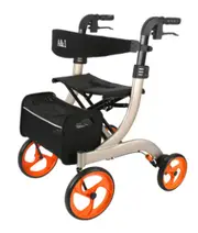 Seniors Shopping Cart Trolley Elderly Walker Adult Height Adjustable Seat By Legs And Arms Lightweight Aluminum Folding Walker Champagne gold