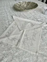 AGHABANI TABLECLOTH White And Silver Silk on Beige 117 x 59” Approx Table cover