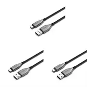 3PK Cygnett Armoured USB-C to USB-A Charger & Data Sync Nylon Cable 50cm Black