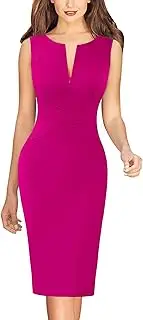 [VFSHOW] Womens Elegant Slim Front Zipper up Work Business Office Party Sheath Dress, Hot Pink, Large