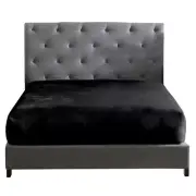 Polyester King Size Premium Flannel Plush Easy Fit 1-Piece Fitted Sheet, Black