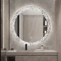 在飛比找露天拍賣優惠-帶燈智能鏡掛牆式浴室鏡衛生間圓形鏡子亞克力燈罩洗手間梳妝鏡子