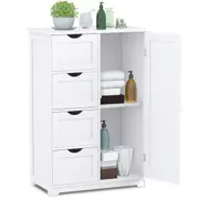 Giantex Bathroom Storage Cabinet 4 Drawers Freestanding Wooden Entryway Cupboard Organizer, White