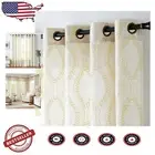 96 Inch Light Filtering Beige Linen Curtains with Gold Leaf Design - 2 Panels