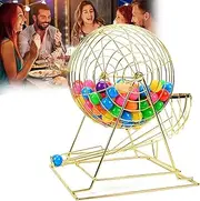 Manual Lottery Machine, Raffle Drum with 60 Balls, Large Capacity Drum Cage Tickets, Table Tennis Props Acrylic Bingo Cage, Metal Shaker for Entertainment Venues, Shopping Malls Gold