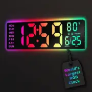 16.5" Large Digital Wall Clock with Remote Control, RGB Atmosphere Lights wit...