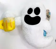 NWT Bark Box Fluffy Ghost Dog Toy 8" Plush Sheet Faced Squeaker Crinkle Large