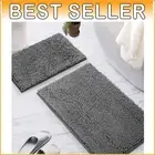 Comfortable Thick Chenille Bath Mats, Dark Grey Non-Slip, Set of Two 36"x24"