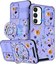 [Buleens] for Samsung Galaxy S23 FE Case 6.4 Inch - with Ring Stand & Camera Cover Cute Designed for Women Girly Pretty Flower Floral for Samsung S23 FE Case Compatible with Magsafe