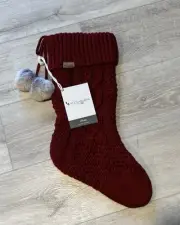 Koolaburra by UGG Home Cable Kit Dark Rich Red Christmas Stocking Pom Pom NWT