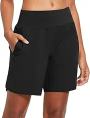 [baleaf] Womens' 7" Long Running Athletic Shorts with Liner Workout Zipper Pocket