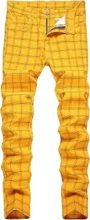 [TENGINE] Plaid Pants for Men, Mens Skinny Stretch Slim fit Chinos Golf Business Dress Casual Pants