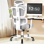 [Primy] Office Chair Ergonomic Desk Chair, High Back Breathable Mesh Office Chair with Lumbar Support Reclining Chair, Comfy Big and Tall Home Office Chair, Adjustable Armrests Computer Chair(Gray)