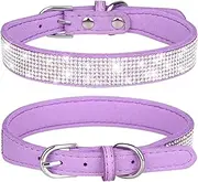 Rhinestone Dog Collar Pretty Rainbow Bling Fancy Dog Collars Soft Leather Pet Puppy Necklace (Lavender, XL)