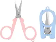 2Pcs Mini Folding Badge Reel Scissors Stainless Steel Scissors with Safety Cap -