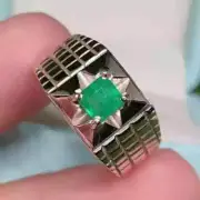 Mens Emerald Ring, Natural Emerald Ring With 925 Engagement Ring For Him