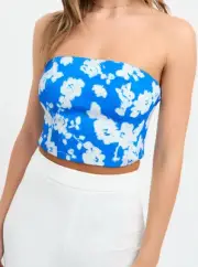 Kookai Bonita Strapless Top Size 42 Aus 14 Diva Blue/white BNWTS RRP $110