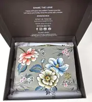 Anuschka Hand Painted Leather RFID Two Fold Wallet Floral