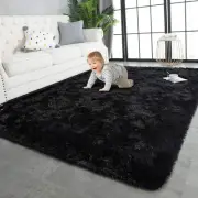 TWINNIS Super Soft Shaggy Rugs Fluffy Carpets, 4x5.9 Feet, Black