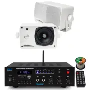 Pyle PFA600BU Bluetooth/FM/PA Amplifier Receiver, 2x 3.5'' 200W White Speakers
